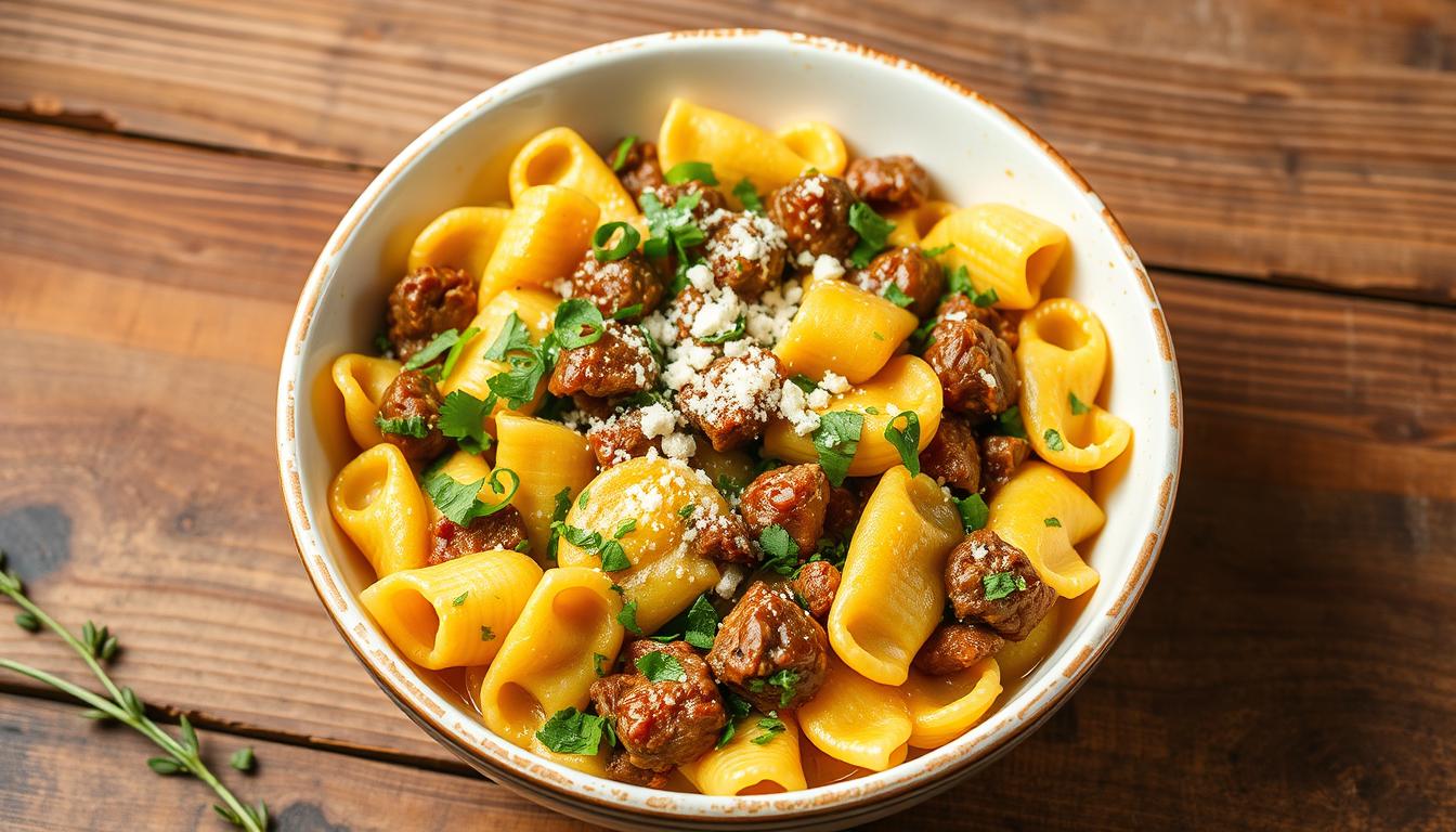 Cheesy Beef and Bowtie Pasta