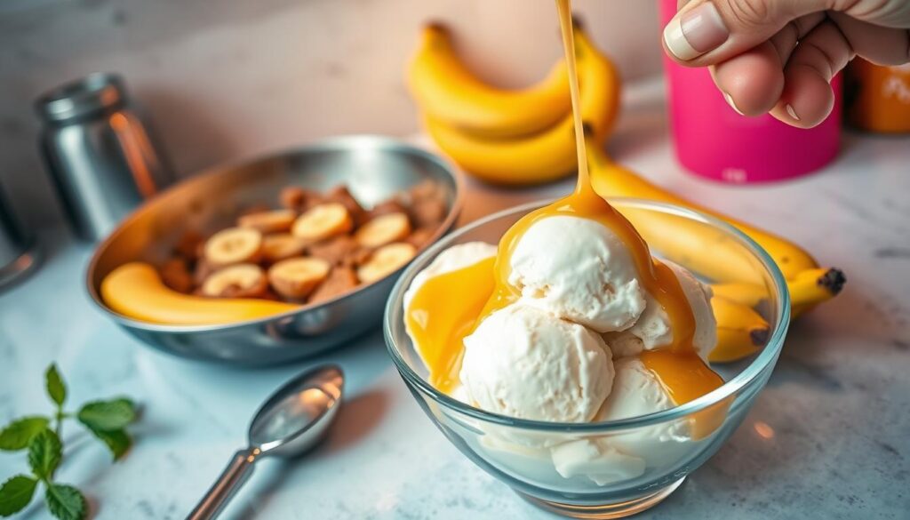 Homemade Banana Foster Ice Cream Preparation