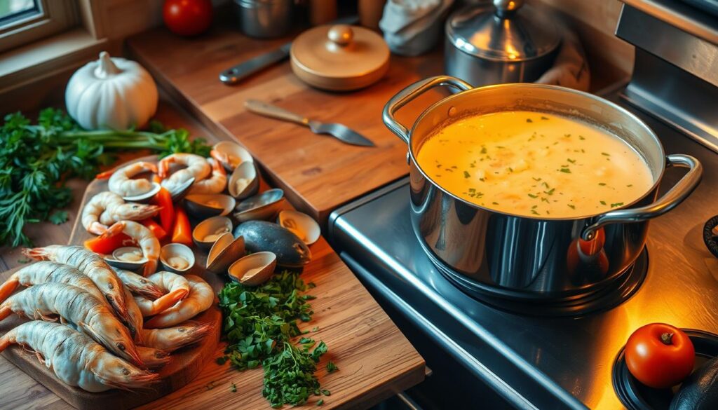 Homemade Seafood Chowder Preparation