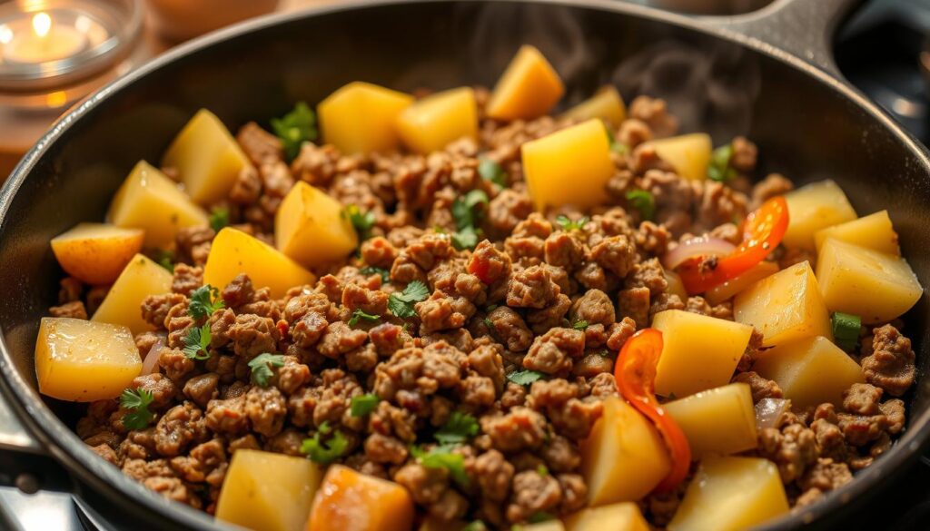 One-Skillet Ground Beef and Potatoes Cooking Method